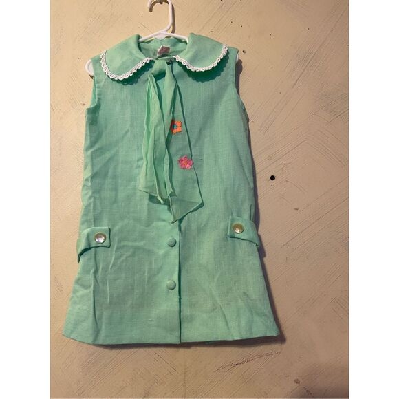 Vintage Ruth of Carolina Green Dress by Ruth Originals Embroidered Flowers Sz 5/ - Picture 5 of 10